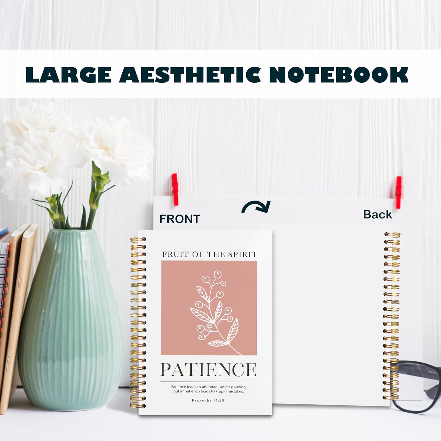 BearCake Fruit of the Spirit Patience Christian Notebook Journal, Christian Gifts for Women, Bible Notebooks for Note Taking, Bible Journaling Notebook, Hardcover Spiral Notebook 5.5x8.3