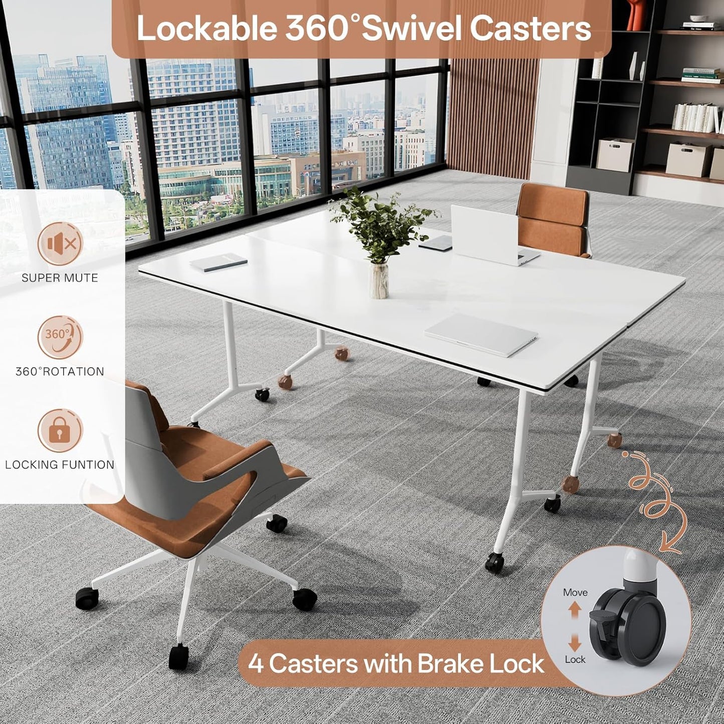 Conference Table, Folding Conference Tables for 2-20 People, Modern Conference Room Table with Wheels, Super Sturdy Large Rectangle Mobile Meeting Seminar Tables for Office (4PCS 55.1in)