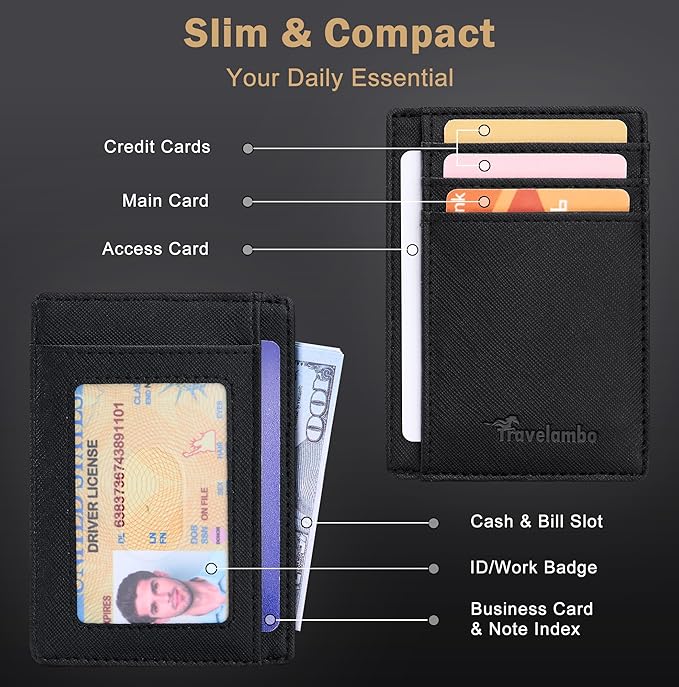 Travelambo Slim Wallet Front Pocket Minimalist Leather RFID Blocking Medium Size - Image 4