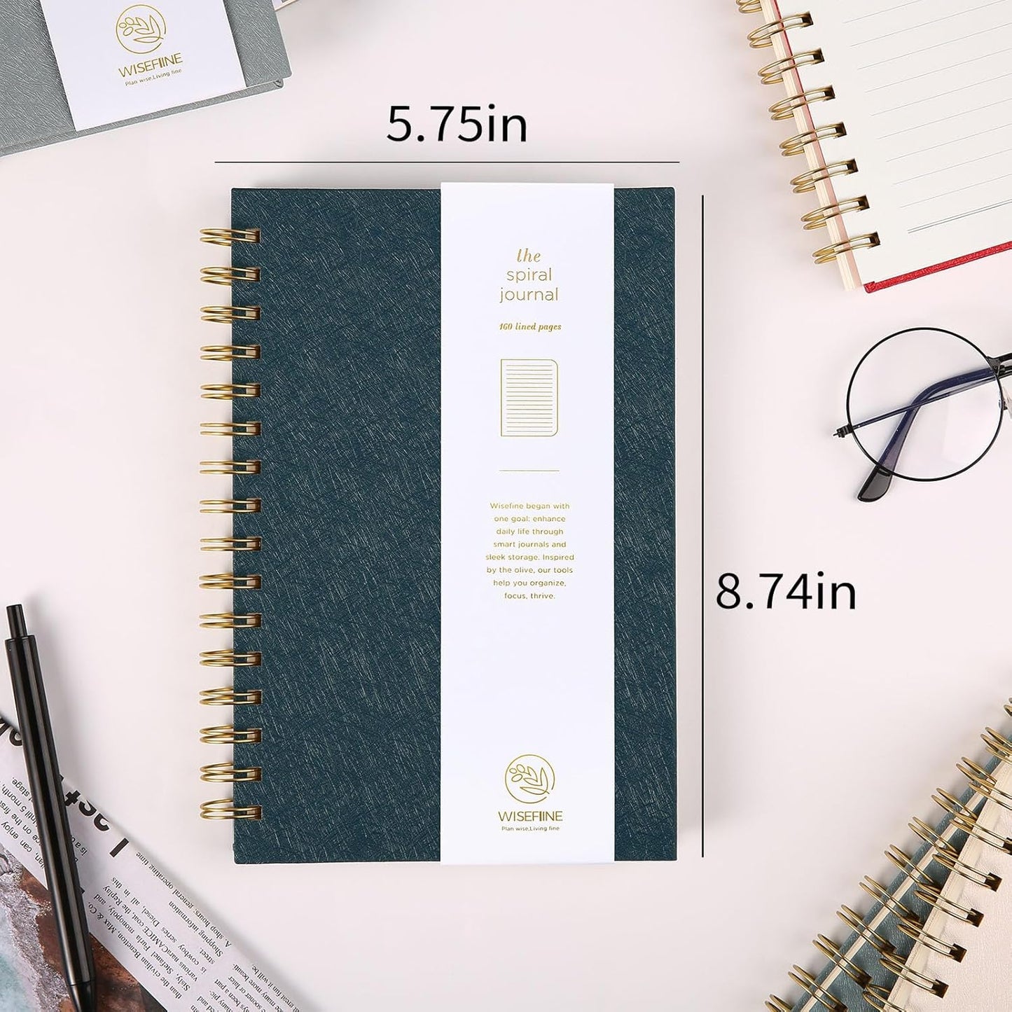Spiral Journal Notebook with 160 Lined Pages – Hardcover Writing Journal with Gold Twin-Wire Binding, A5 College Ruled Notebooks for Work, School, Travel, Diary, Gift for Women & Men Navy Blue