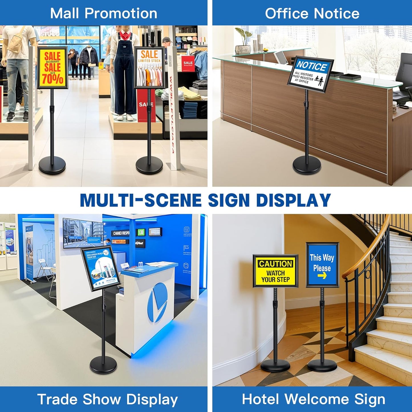 2Pack Sign Holder Stand - 8.5x11 Inch Adjustable Floor Standing Sign Stand for Display, Pedestal Poster Stand for Vertical & Horizontal View, Indoor & Outdoor Use for Business & Store - Black