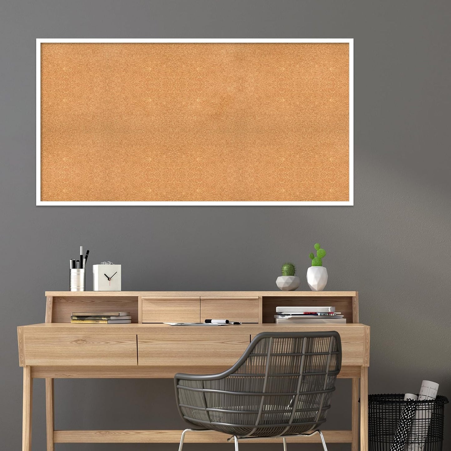 Amanti Art Natural Cork Board for Wall, 31x59 Vision Board with White Frame, Oversize Corkboard Office Decor for Home Organization, Modern Corkboard Pinboard to Display Items for Home Organization in