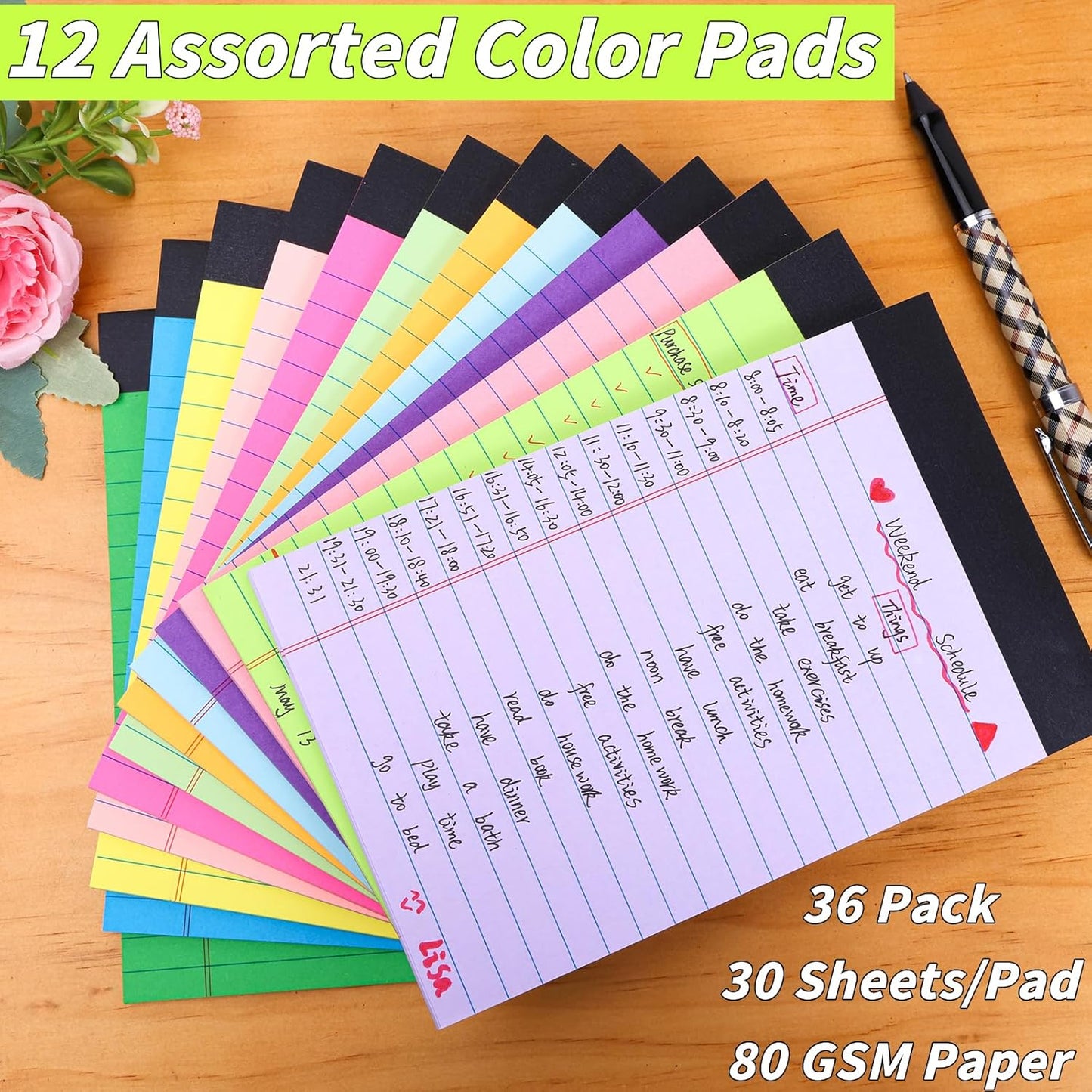 36 Pack Colored Legal Pads 8.5 x 11 Note Pads Wide Ruled Lined Paper 8 1/2 x 11 with Micro-Perforated Writing Notebook 30 Sheets per Pad, Notepad for School, Office & Home Supplies