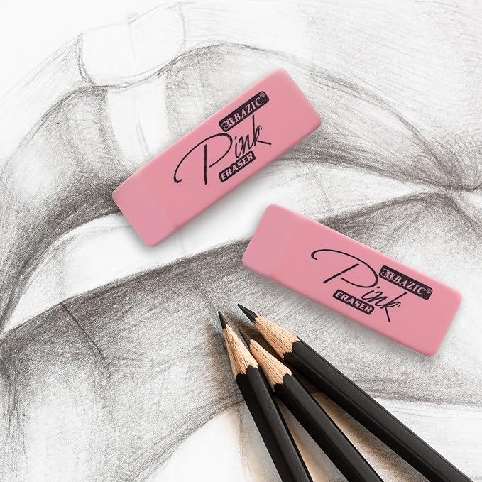 BAZIC Products Pink Bevel Block Erasers, Latex-Free, 24-Box | pink beveled - Image 6