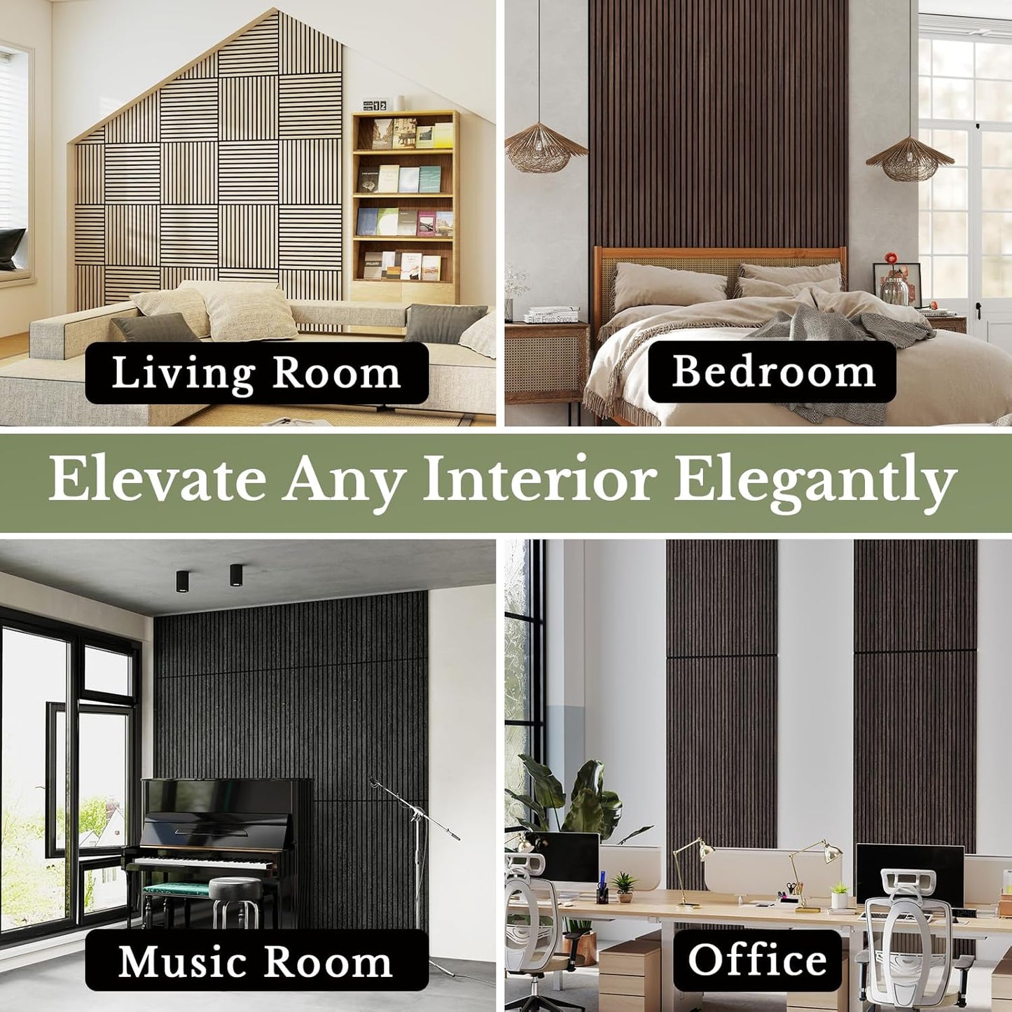 MISSDAY Wood Slat Acoustic Wall Panels, 4 Packs 94.5" x 12.6" Walnut Soundproof Panel For Interior Wall Decor Noise Absorbing-3D Textured Wooden Panel Sound-Absorbing for Home, Office, Studio