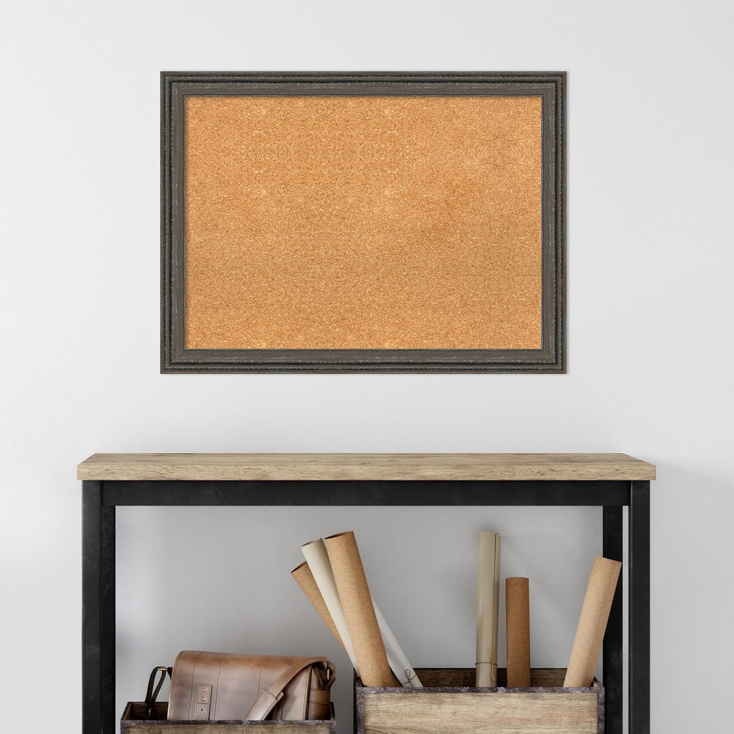 Amanti Art Natural Cork Board for Wall, 23x31 Vision Board with Brown Wood Frame, Medium Corkboard Office Decor for Home Organization, Rustic Farmhouse Corkboard Pinboard to display items for home