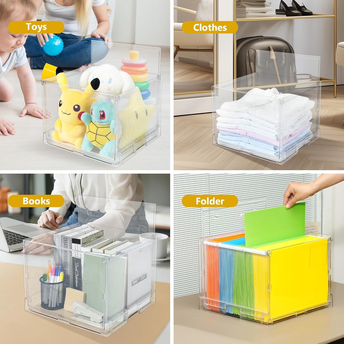 MUKAI File Organizer Box with Lid, Collapsible File Folder Organizer with Slide, Hanging File Folder Box, for Office Document Storage with Desktop organizer (2)