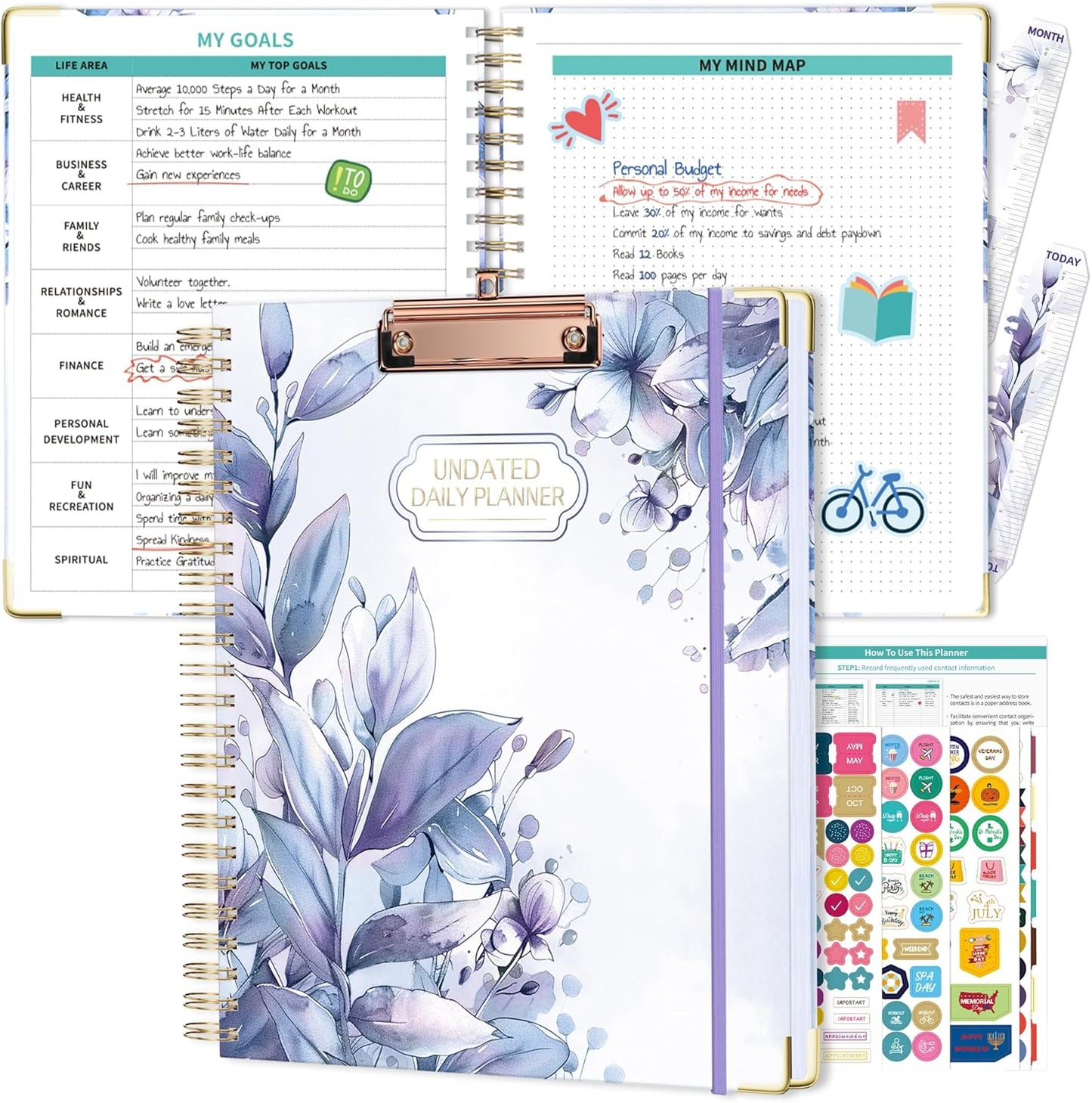 Ospelelf Spiral Undated Daily Planner 8.5 x 11, Weekly Monthly Teacher Academic Yearly 2025-2026, Purple