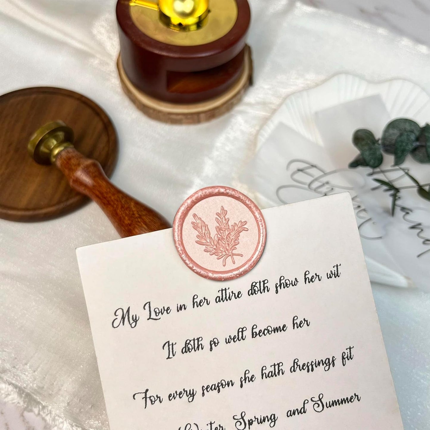 100Pcs Wax Seal Stickers Handmade Envelope Seals Self Adhesive Wax Stickers for Wedding Party Invitations, Envelope, Gift Wrap, Christmas(Rosemary Style, Pink)