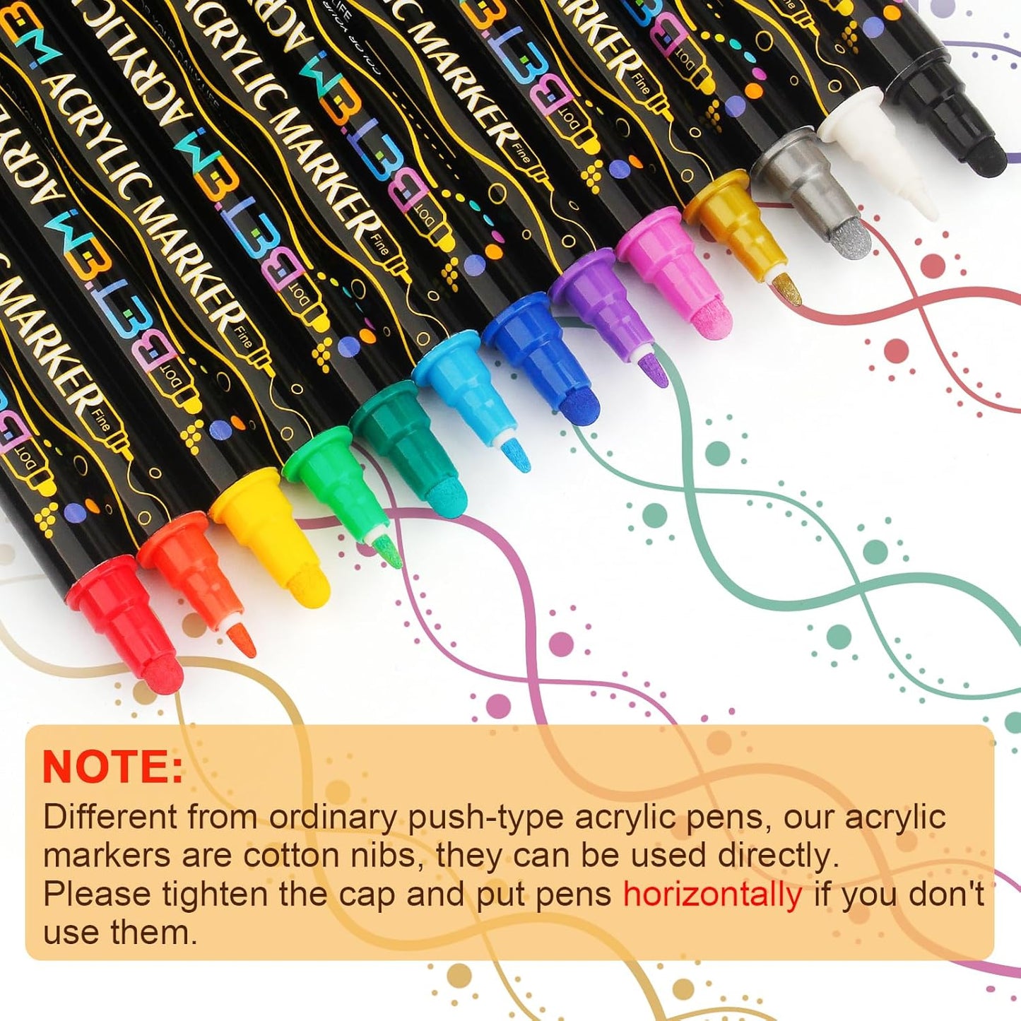 Betem 12 Colors Dual Tip Acrylic Paint Pens Markers, Premium Acrylic Paint Pens for Wood, Canvas, Stone, Rock Painting, Glass, Ceramic Surfaces, DIY Crafts Making Art Supplies
