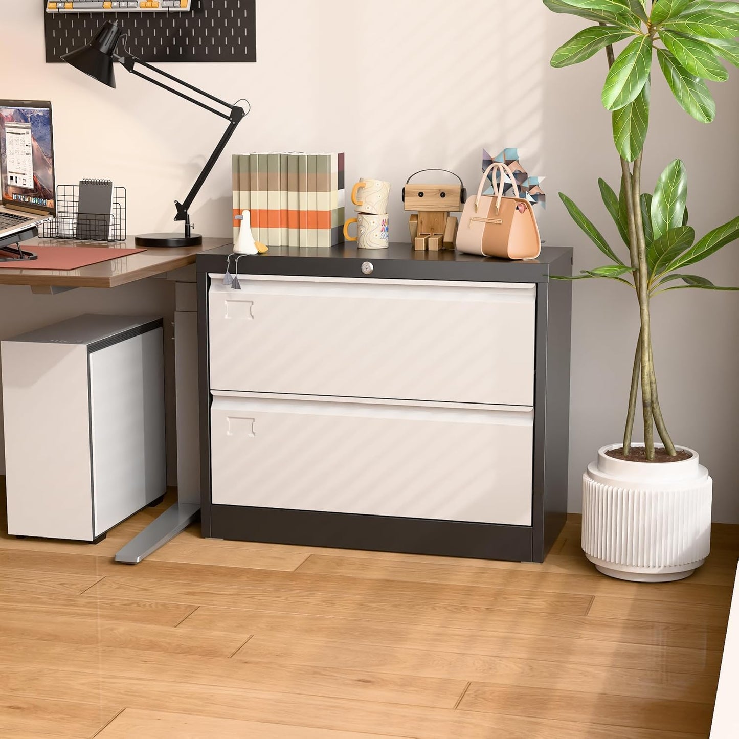 Aobabo 2 Drawer Lateral File Cabinet, Metal Filing Cabinet with Lock, Suitable for Home Office School Hanging Files Letter/Legal/F4/A4 Size,Multi,Required-Assembly