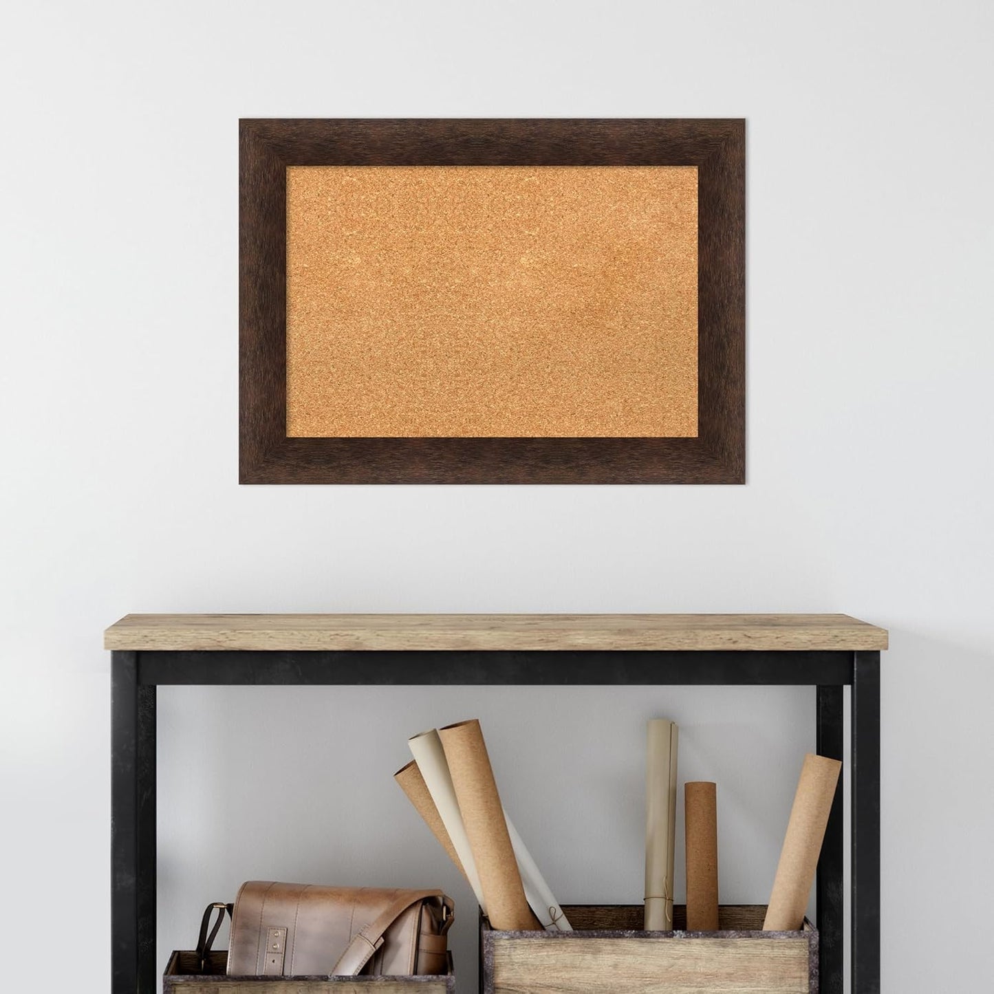 Amanti Art Natural Cork Board for Wall, 21x29 Vision Board with Brown Wood Frame, Medium Corkboard Office Decor for Home Organization, Casual Corkboard Pinboard to Display Items for Home Organization