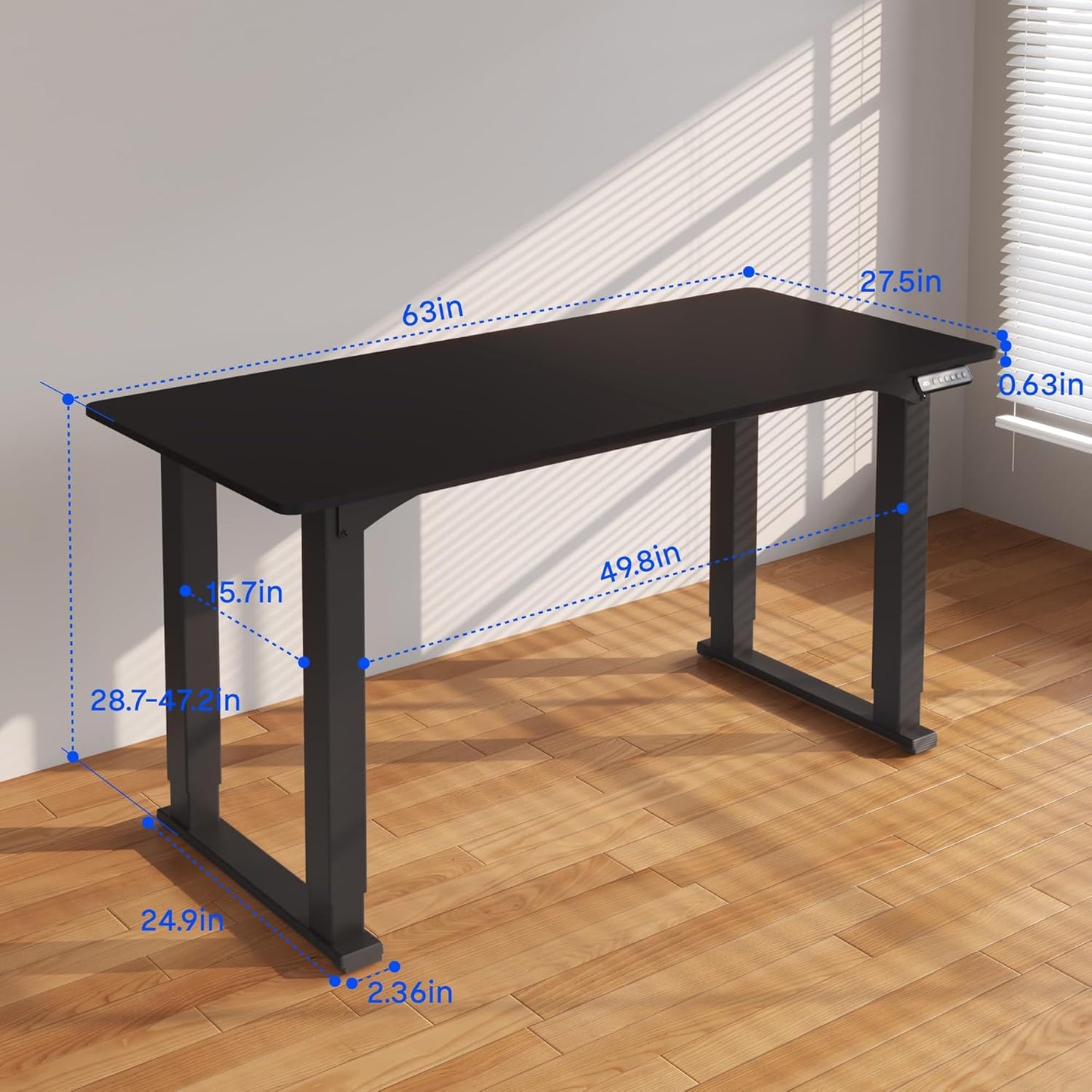 FLEXISPOT 4 Legs Standing Desk 63 x 28 Inch Electric Adjustable Height with Splice Board Home Office Sit Stand Up Desk, Black Top + Black Frame