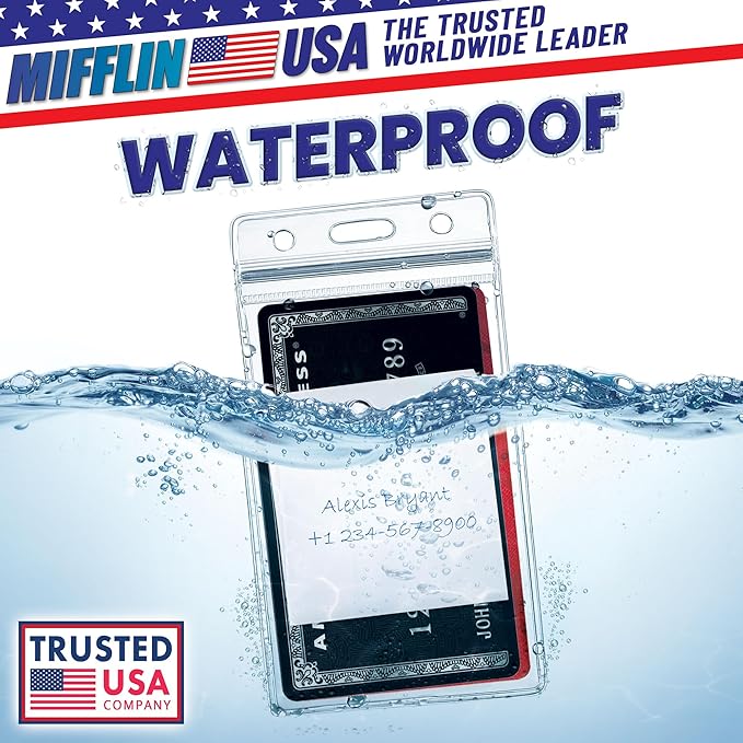 Mifflin-USA Plastic Waterproof ID Badge Holders, Vertical Hanging Name Card - Image 3