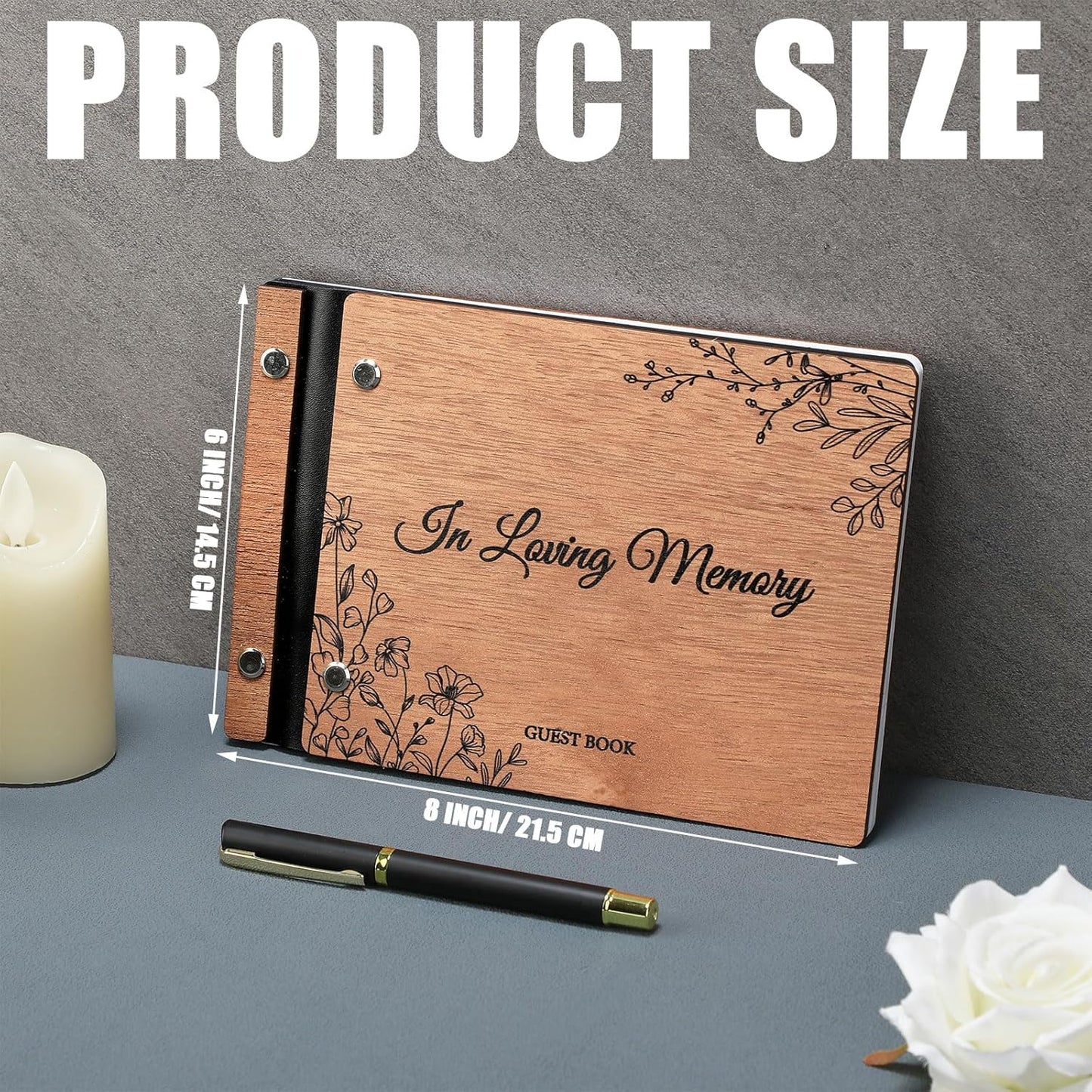 Funeral Wooden Guest Book with Pen 8 x 6 Inches 120 Pages Memory Scrapbook Rustic Signature Party Sign in Xmas Gift for Couple Guests Book
