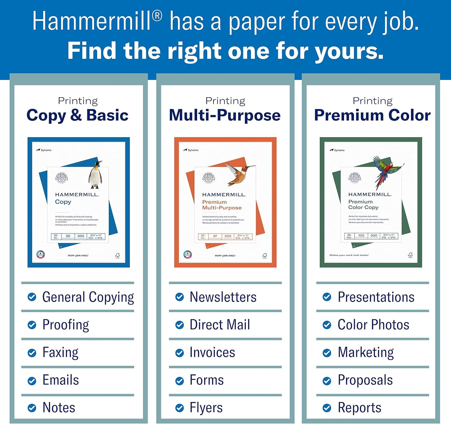Hammermill Printer Paper, Premium Color 32 lb Copy Paper, 12 x 18 - 3 Ream (1,500 Sheets) - 100 Bright, Made in the USA, 106127C