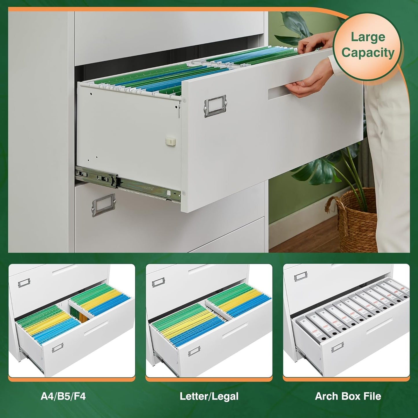 Letaya 3 Drawer File Cabinets with Lock,Metal Lateral Filing Cabinets for Home Office Organization Hanging Storage Letter/Legal/F4/A4(Assembly Required)