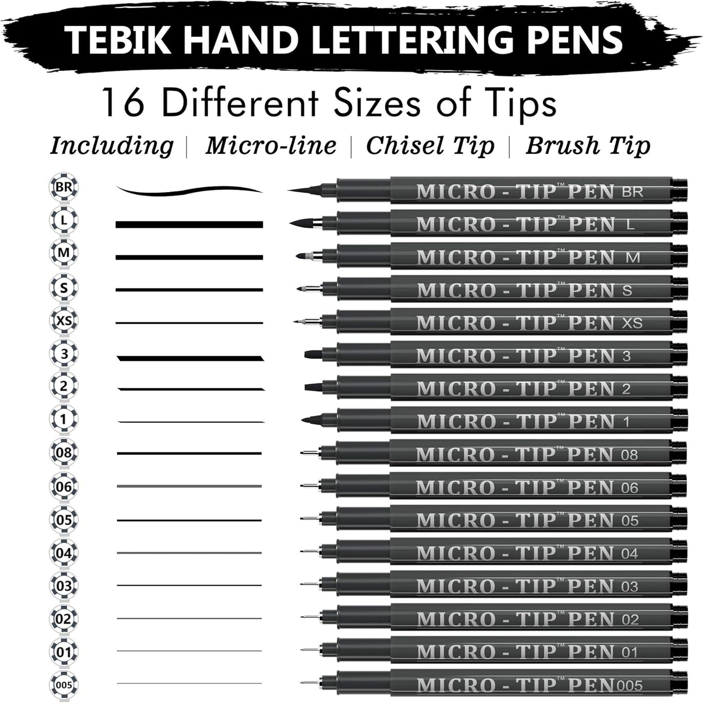 16 Pack Calligraphy Pens, Hand Lettering Pens, Brush Markers Black Ink for Beginners Writing, Lettering, Journaling, Art Drawing, Signature, Illustrations and Office School Supplies
