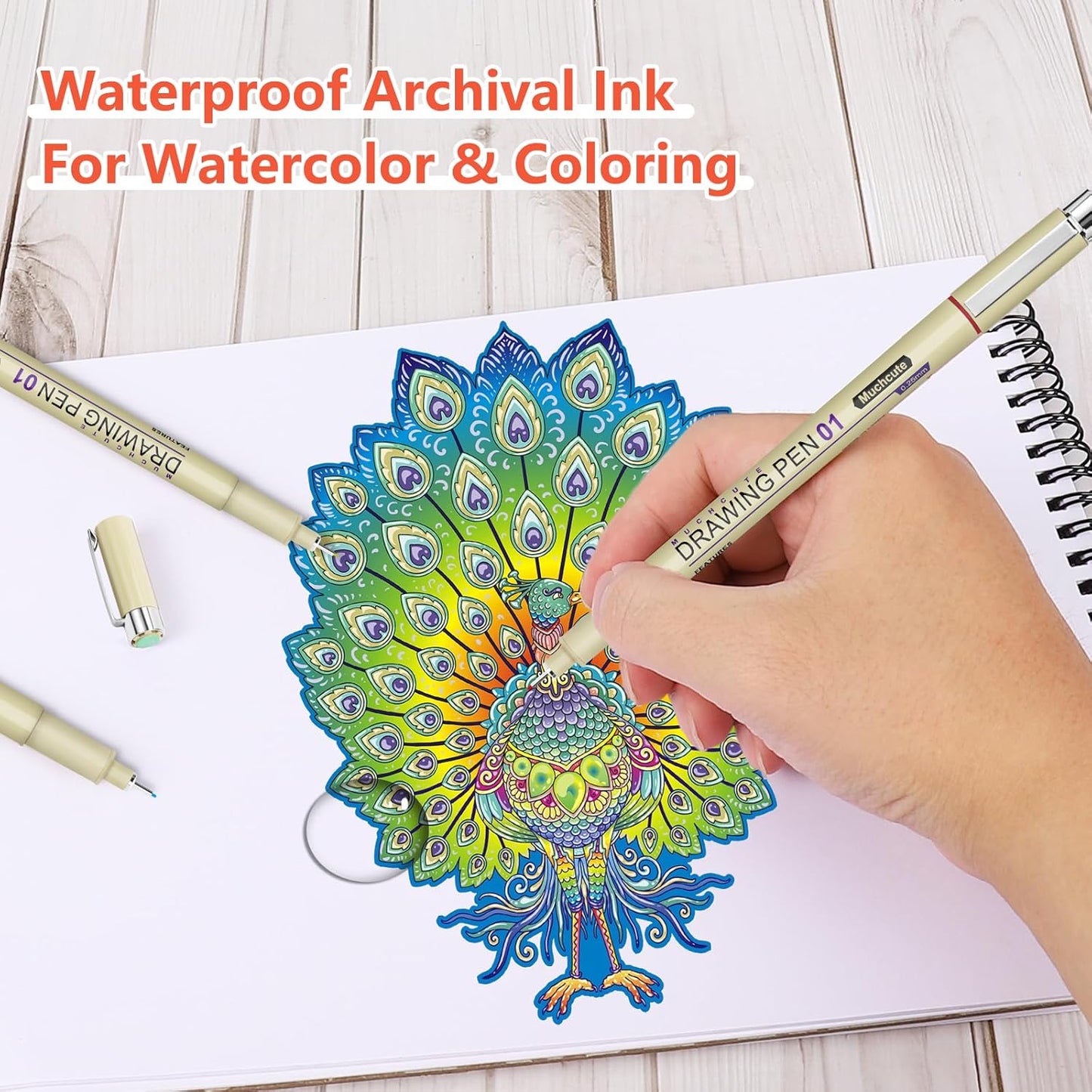 Muchcute Micro Fineliner Drawing Art Pens: 20 Set (12 Colors & 8 Black) Extra Fine Line Waterproof Ink Artist Supplies Archival Inking Ultra Thin Markers Sketch Sketching Watercolor Zentangle Stuff