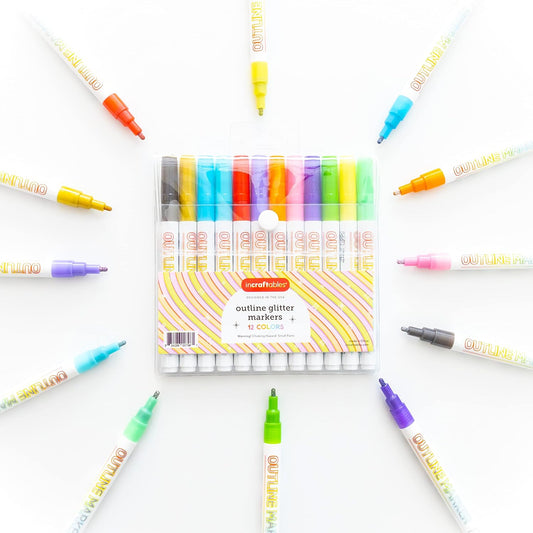 Incraftables Outline Glitter Markers (12 Colors) – Metallic, Double Line Pens, Shimmer Markers for Crafts, Greeting Cards, Drawing & Kids Adults