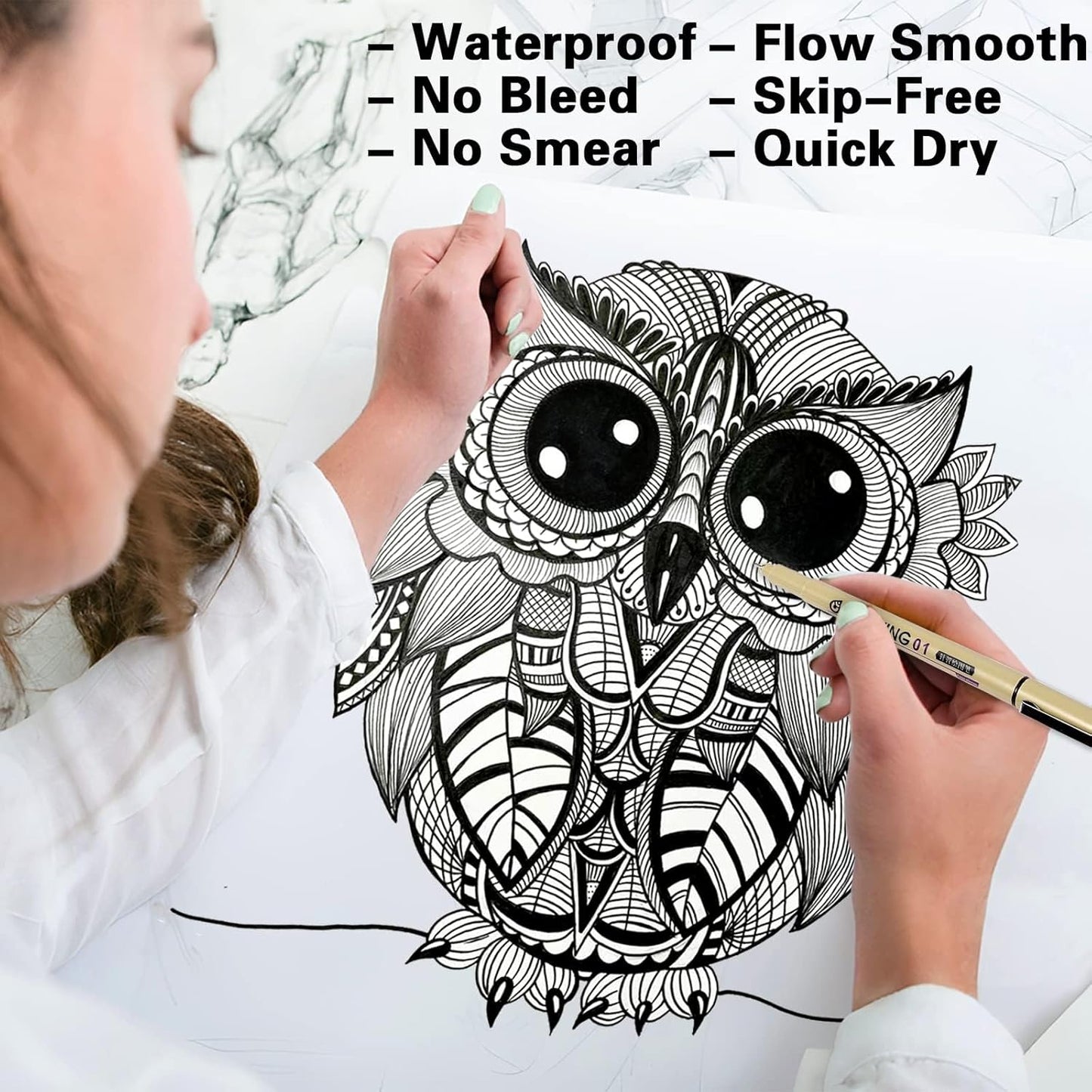 Muchcute Micro Fineliner Drawing Art Pens: 16 Black Fine Line Waterproof Ink Set Artist Supplies Archival Inking Markers Liner Professional Sketch Outline Anime Sketching Watercolor Zentangle Stuff