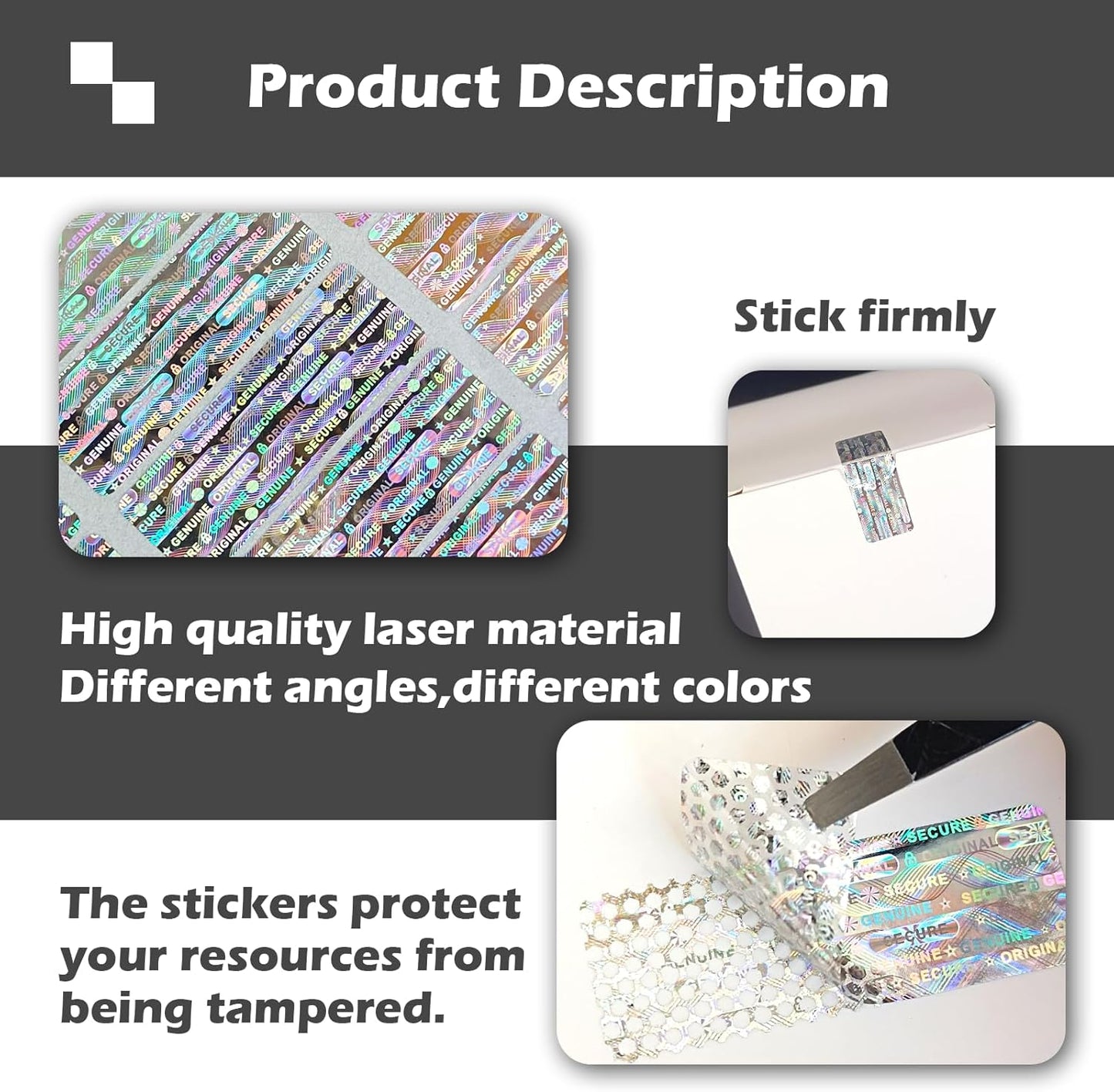 300pcs Tamper Proof Hologram Stickers Genuine Warranty Void Seal Labels tamepr evident Label Honeycomb Bottom (1.48x0.52inch)