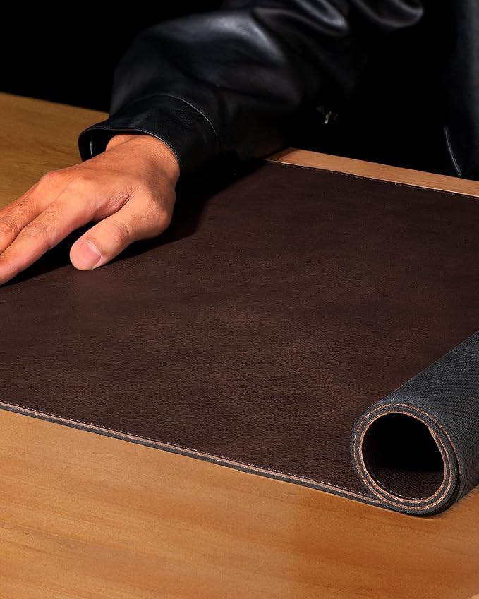 YSAGi Genuine Leather Desk Mat, 23.6"x13.8" Office Desk Pad, Thick Desk Pad Mat - Image 5