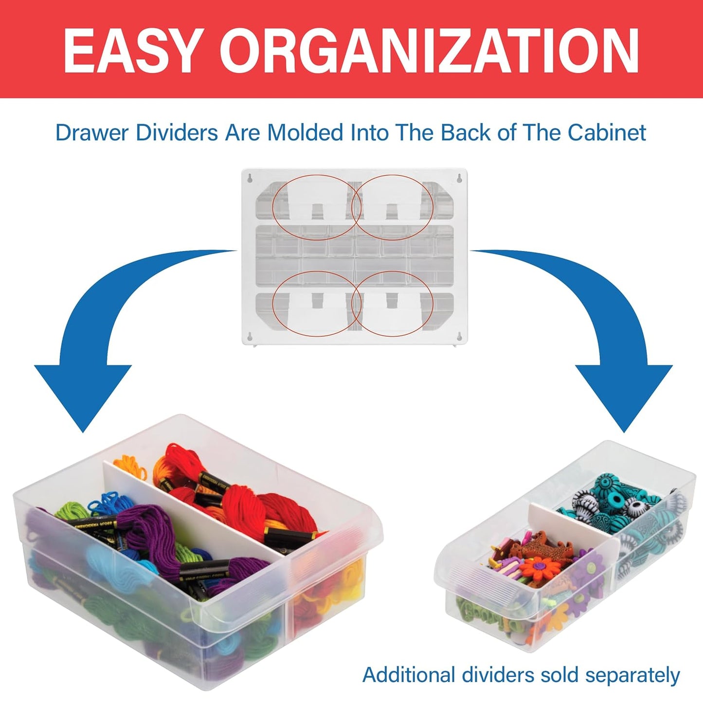 Akro-Mils 44-Drawer Plastic Drawer Storage Cabinet for Garage Organization, Bead Organizer, Building Bricks Storage, Teacher Toolbox, Makeup Organizer, 20" W x 6" D x 16" H, 10144 White