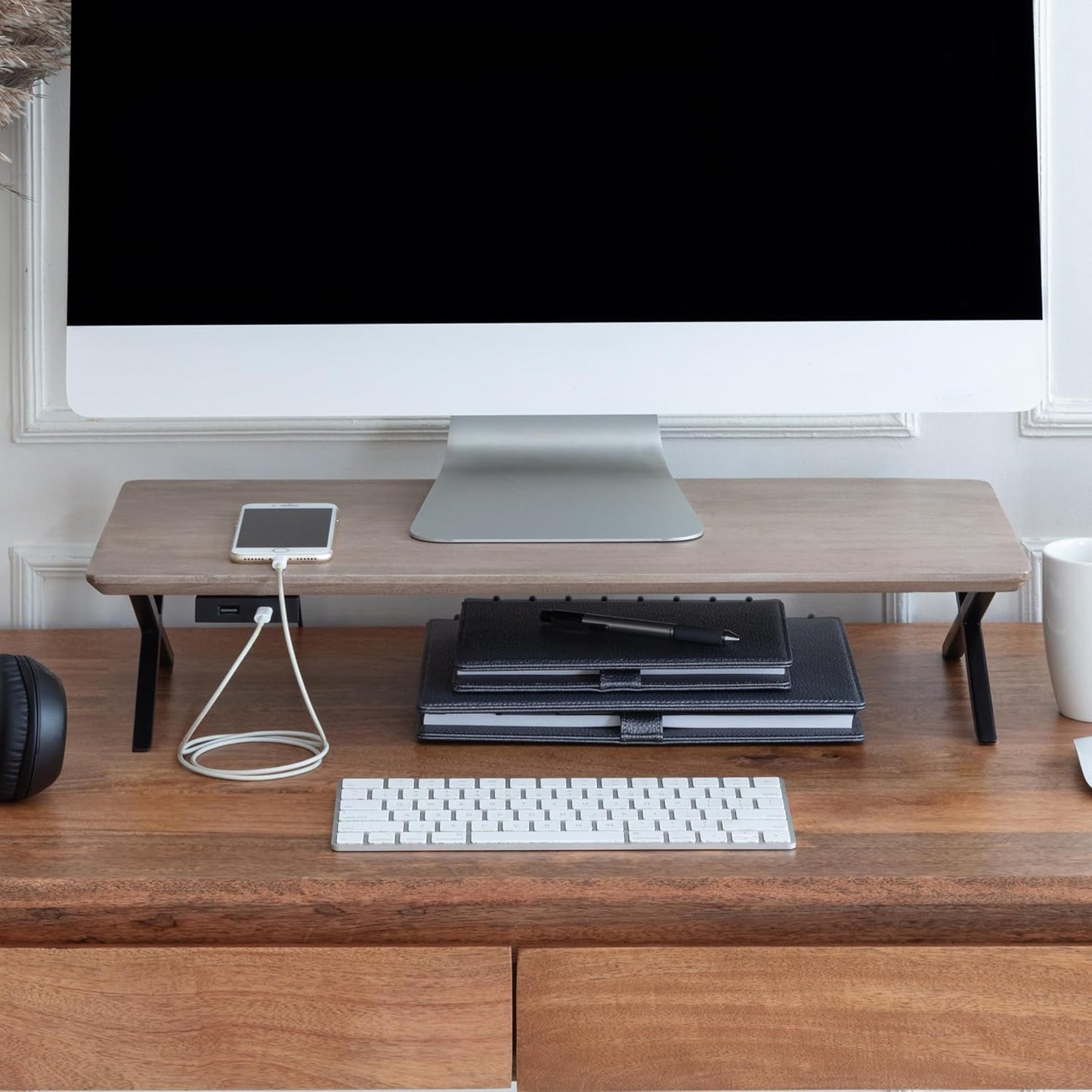 Anji Mountain Monitor Stand - Desktop Organizer & Laptop Riser, Ergonomic Monitor Riser, Space-Saving Monitor Stand for Desk, Durable Construction, Easy Assembly, Ideal for Home & Office,Biscotti