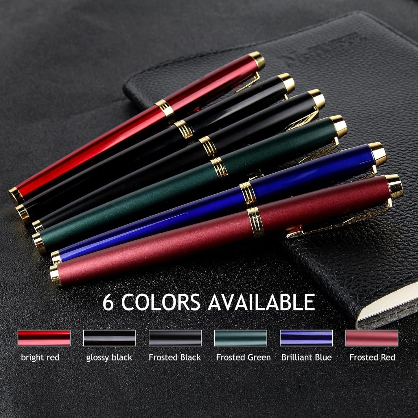 Fountain Pen, luxury pens,Fine point smooth writing pens for journaling fancy pens with Gift Case 10 black ink cartridges an ink converte nice pens metal pen writer gifts（Red）