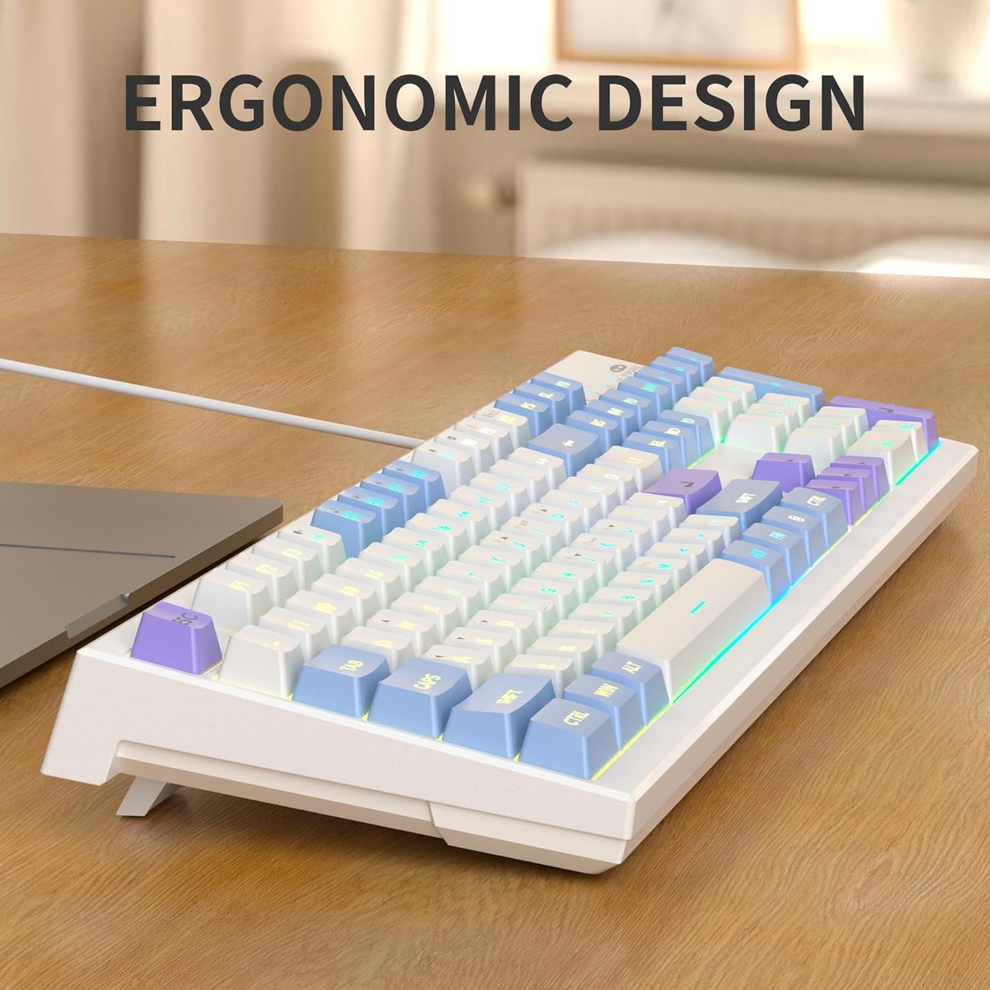 MageGee Creamy Keyboards,K2 Classic Keyboard Wired RGB Backlit 104 Keys Waterproof Ergonomic Keyboard,PC Keyboards for PC/loptop/MAC - Lris Violet