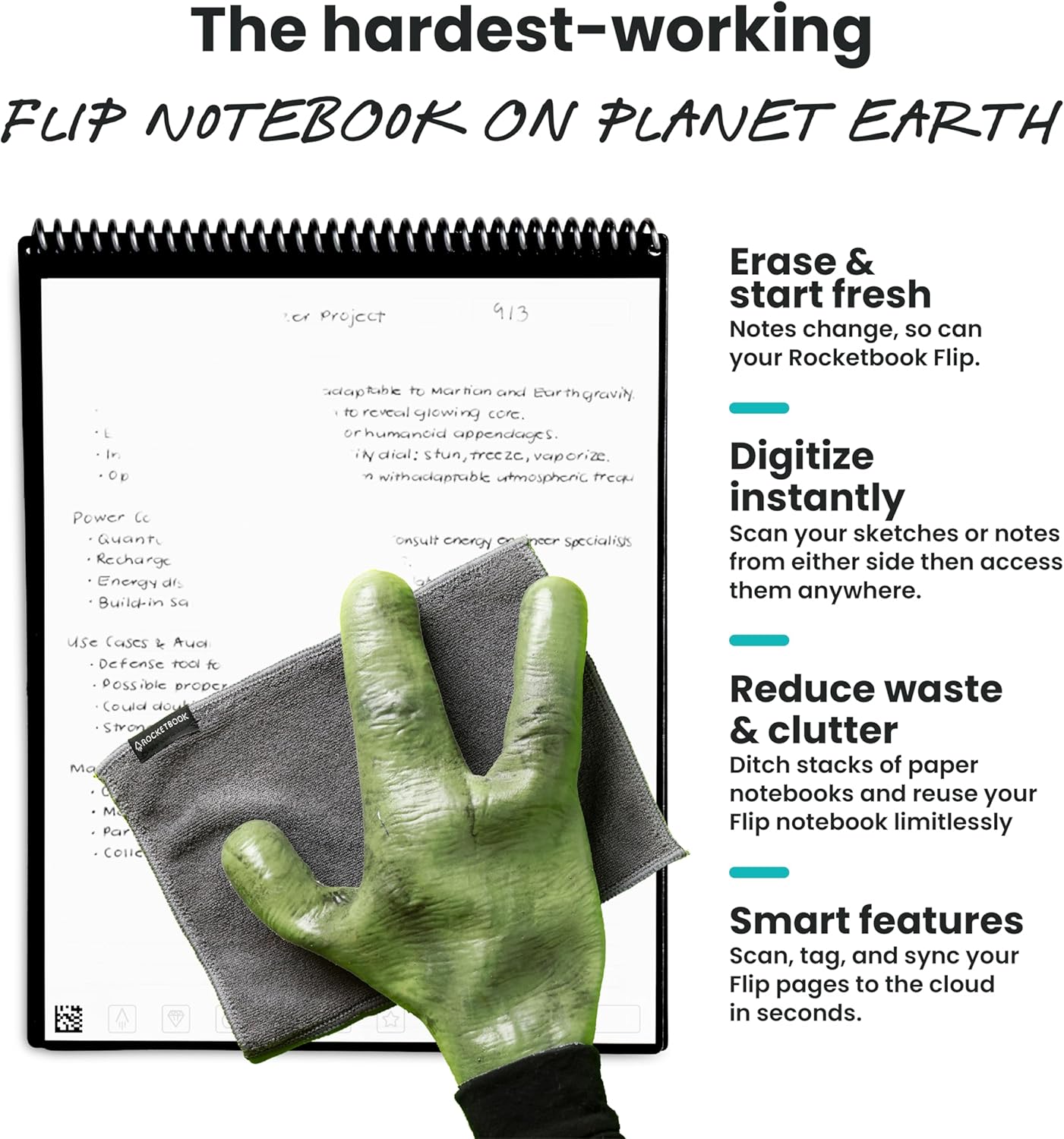 Rocketbook Flip Reusable Smart Notepad, Top Bound Notebook Executive Size 6x8.8, Navy Blue - Lined and Dotted Pages, App-Connected, Erasable, Ideal for Righties and Lefties