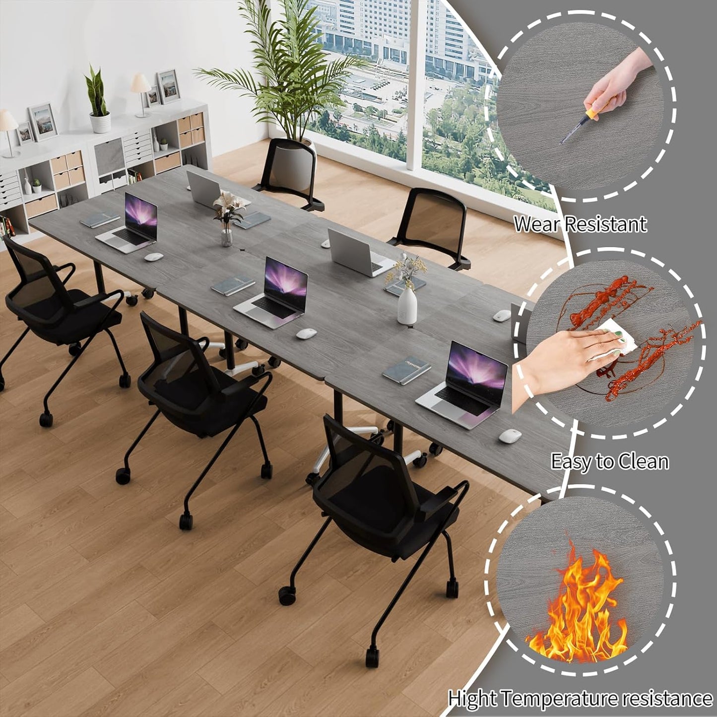 Conference Room Table with Flip-Top Design for Dynamic Meetings, Business Table Computer Desk with Heavy-Duty Frame,Foldable Seminar Meeting Tables for Home Office (2, B, 70.8IN)
