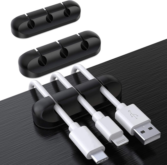 SOULWIT Cable Holder Clips, 3-Pack Cable Management Cord Organizer Clips Silicone Self Adhesive for Desktop USB Charging Cable Nightstand Power Cord Mouse Cable Wire PC Office Home
