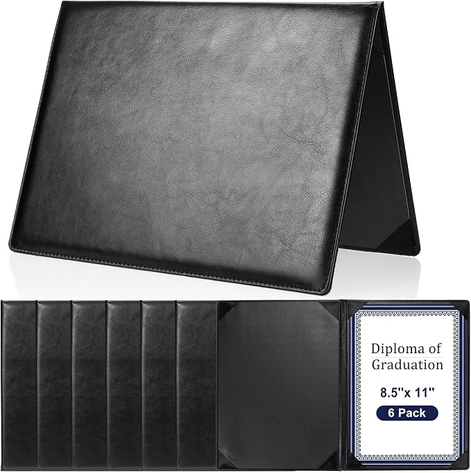 Tenare 6 Pcs Black Leather Certificate Holder 8.5 x 11" PU Phd Bachelor Master by Tenare