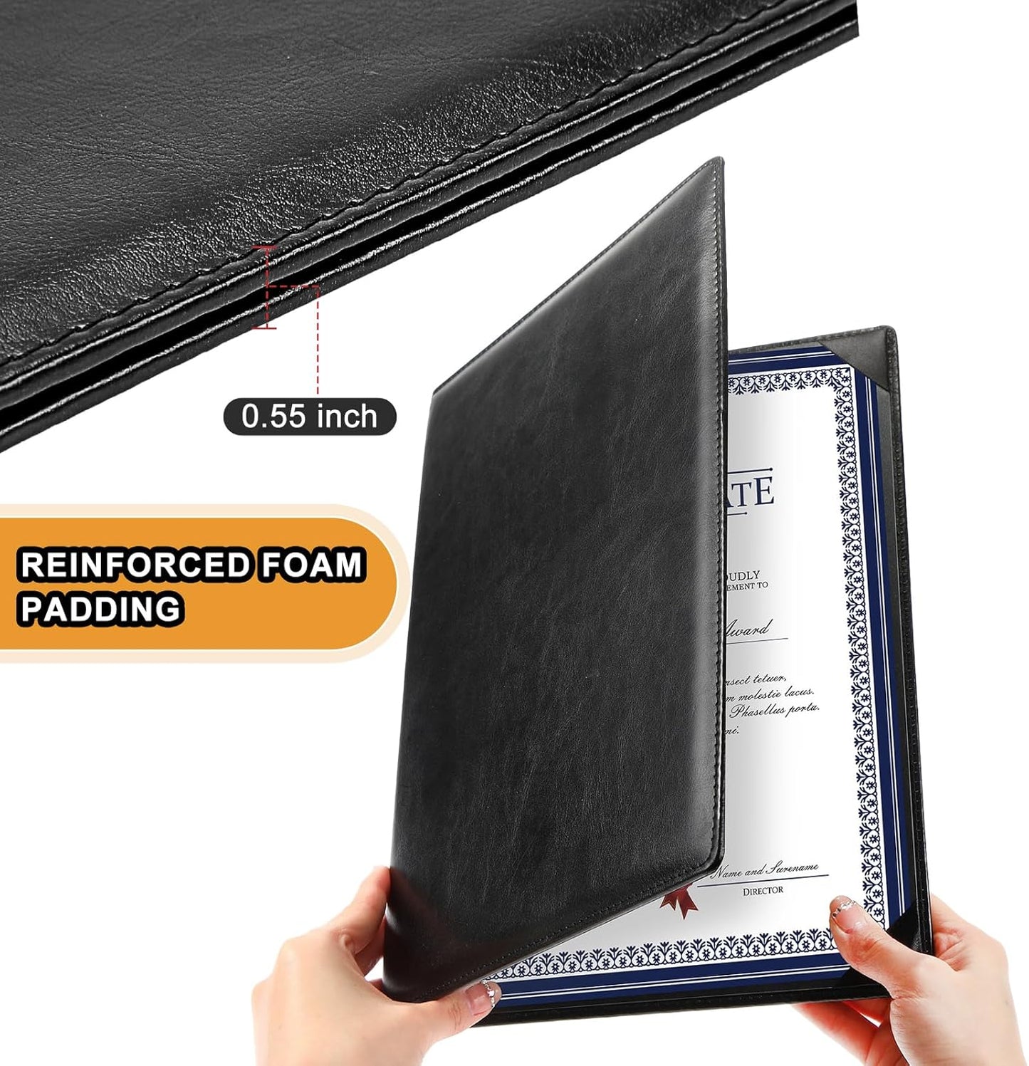 Tenare 3 Pcs Leather Certificate Holder 8.5 x 11 Inch PU Black Red Blue Purple Phd Bachelor Master Diploma Cover Professional Award Folder for Official Graduation Competition Contest Charity (Black)