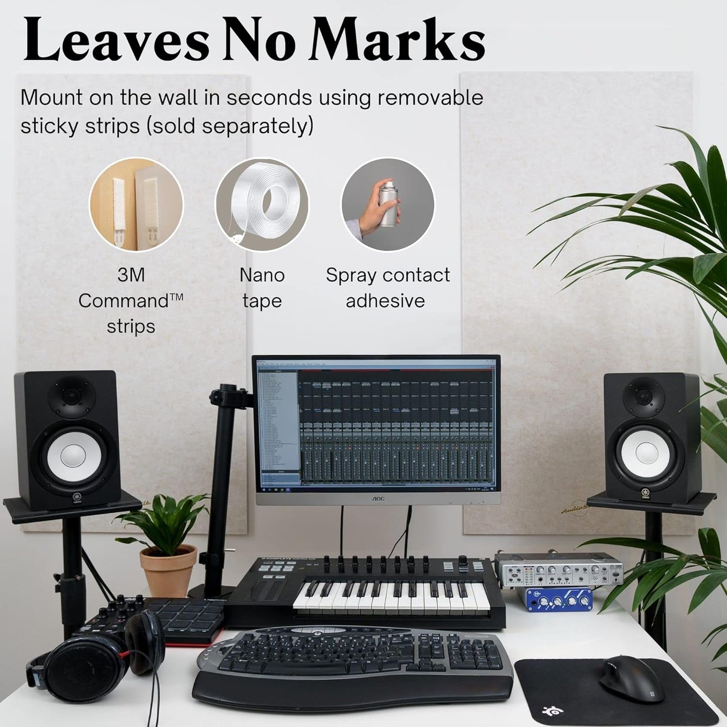 Acoustic Panels, 2 Pack, Large, 46" x 23", Black