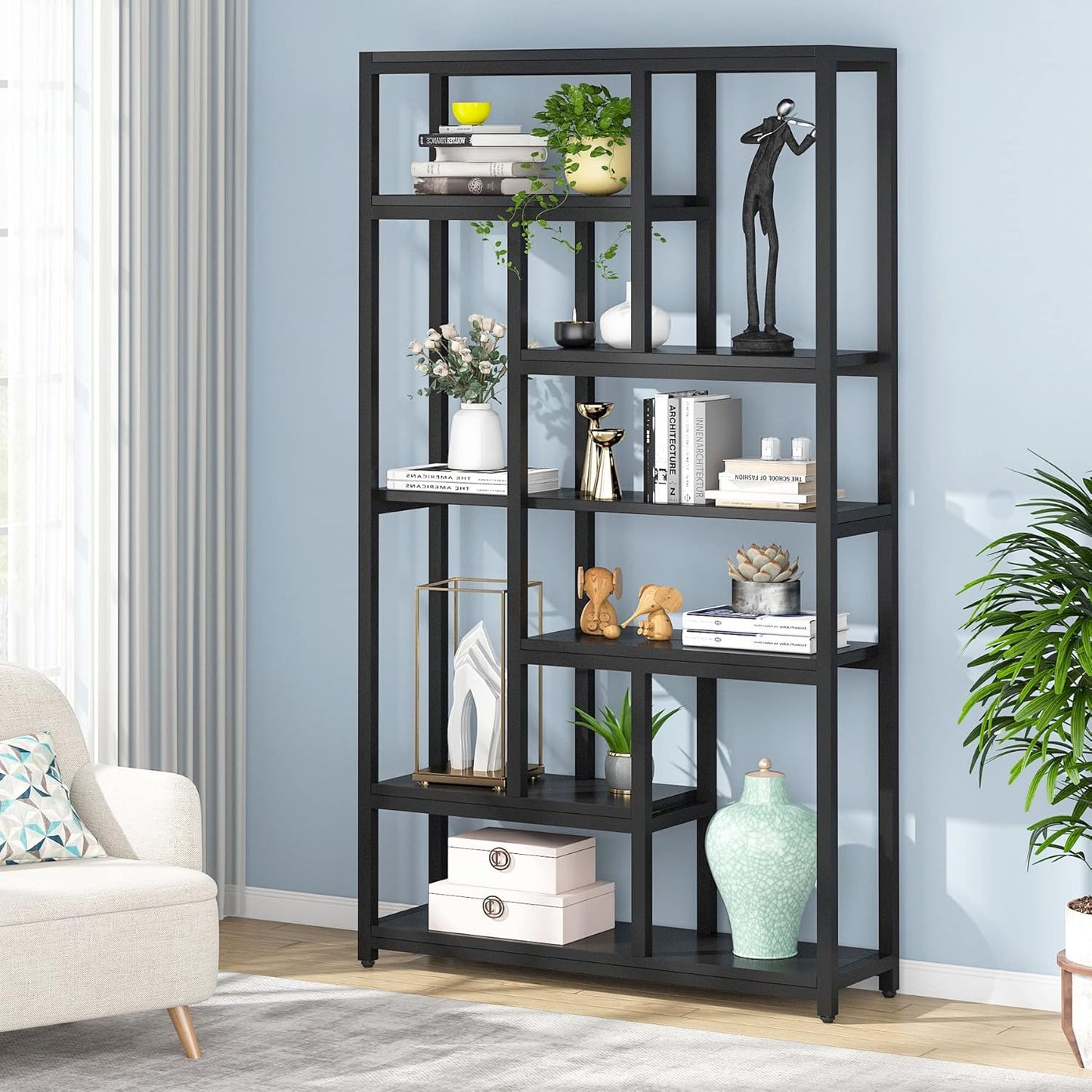 Tribesigns 79 Inch Extra Tall Bookshelf, 7-Tier Vintage Bookcase, Industrial 10-Shelf Open Storage Shelves Display Shelves Organizer for Home Office