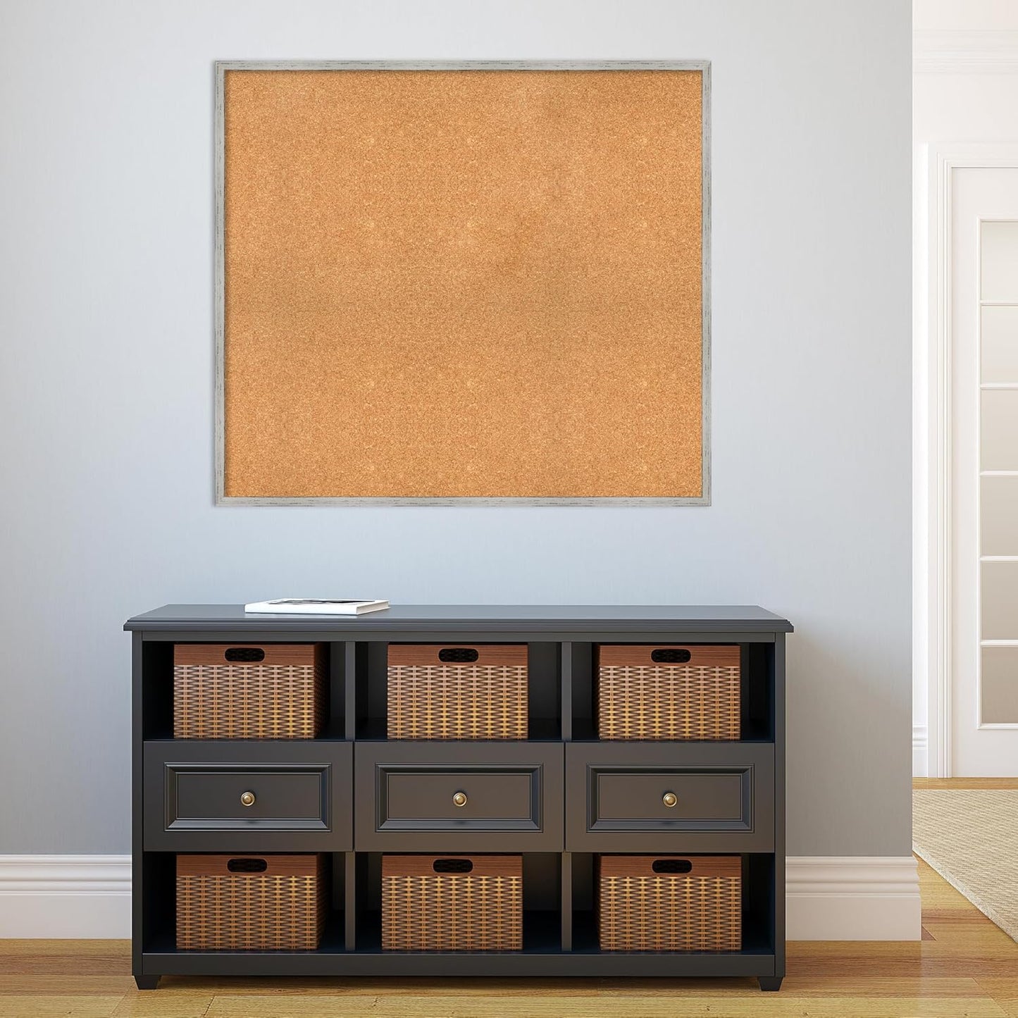Amanti Art Natural Cork Board for Wall, 35x39 Vision Board with White Frame, Oversize Corkboard Office Decor for Home Organization, Cottage Corkboard Pinboard to Display Items for Home Organization