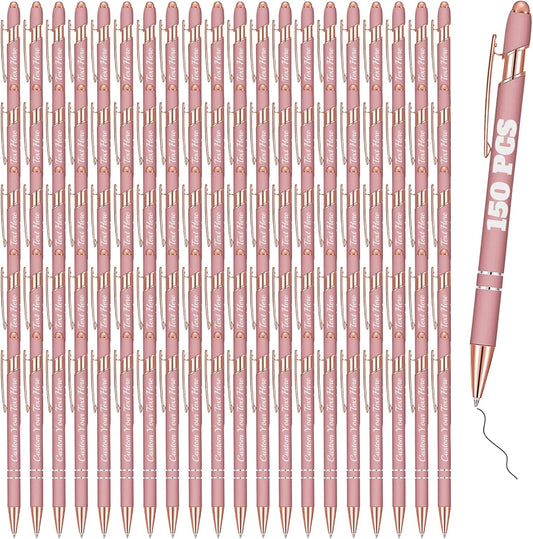 Personalized Pens Bulk 150 with Name Custom Engraving Ballpoint Pens with Stylus Tip Customized Smooth Writing Pens Personalized Gifts for Anniversary Birthday or Graduation(Gold Rose,Black Ink)