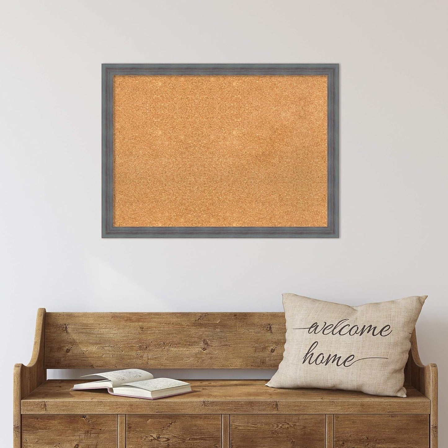 Amanti Art Natural Cork Board for Wall, 22x30 Vision Board with Blue Wood Frame, Medium Corkboard Office Decor for Home Organization, Rustic Farmhouse Corkboard Pinboard to display items for home