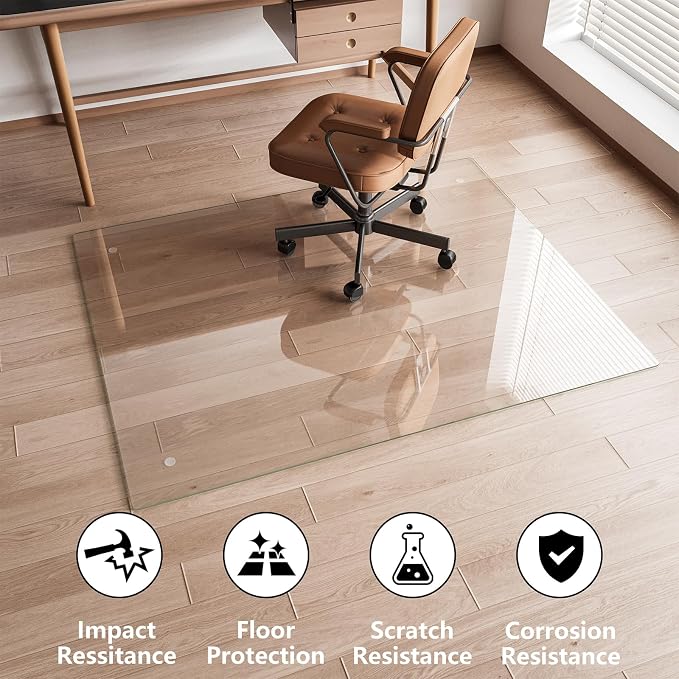 Koonmi Glass Chair Mat for Carpet, Tempered Glass 46"x60" Office Chair Mat - Image 4