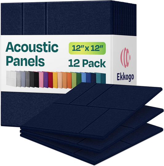 Acoustic Panels 12-Pack Soundproof Wall Panels 12"x12"x0.4" Decorative Sound Dampening for your Home, Office, Studio, Bedroom & More with Unique GridFrame Carving [Denim Blue]