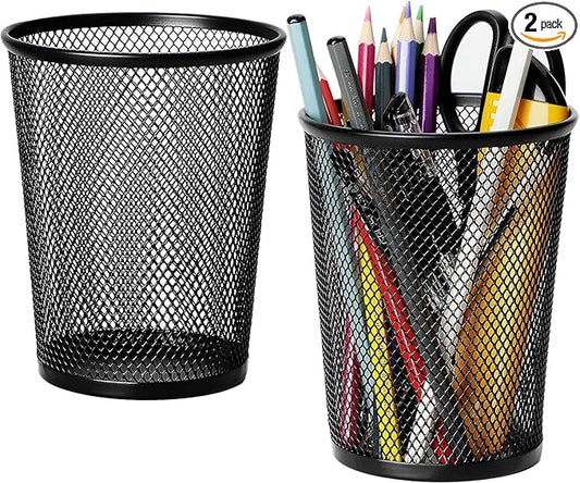 MaxGear Pen Holder for Desk 2 Pack, Mesh Metal, Makeup Brush Holders | Desk by MaxGear