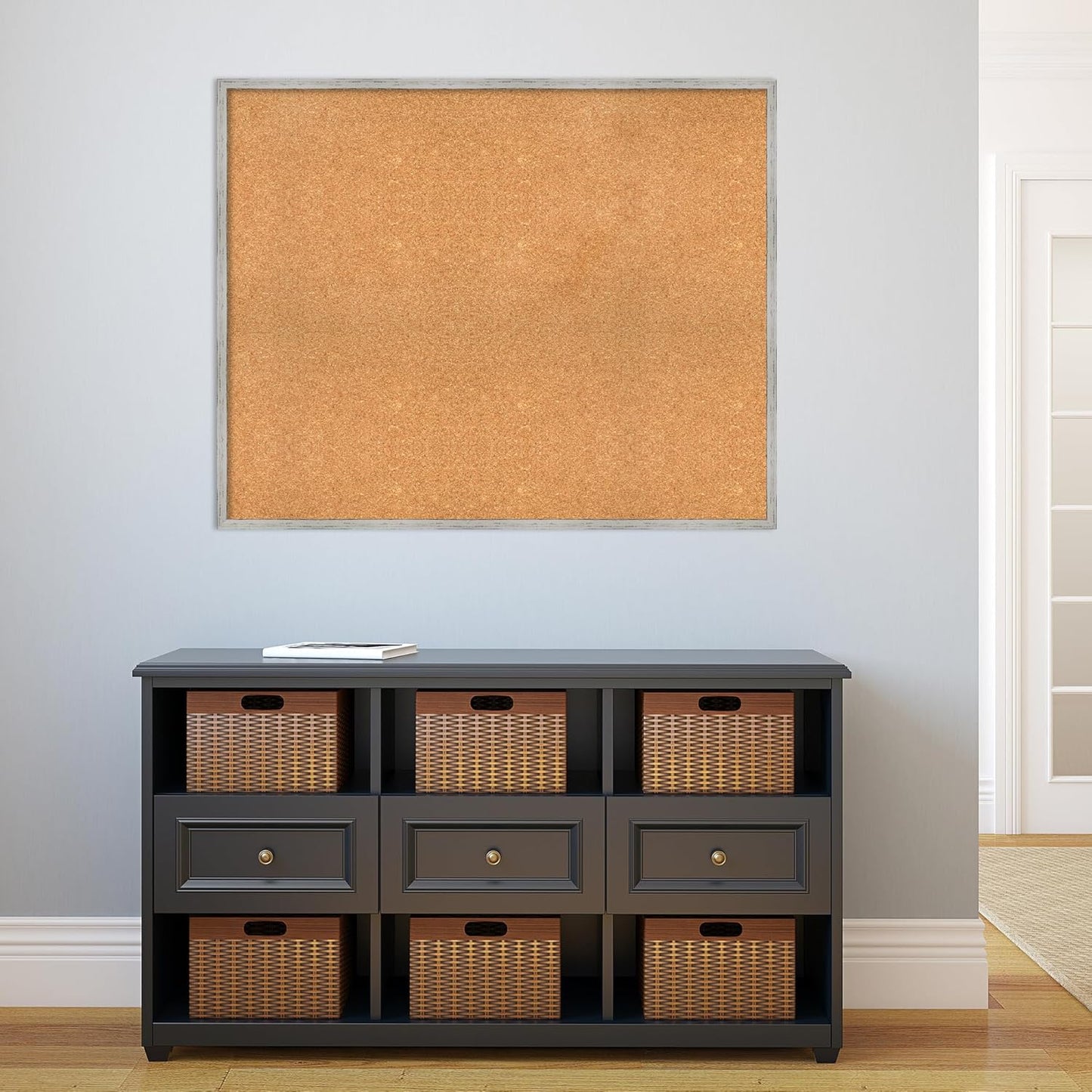 Amanti Art Natural Cork Board for Wall, 33x41 Vision Board with White Frame, X-Large Corkboard Office Decor for Home Organization, Cottage Corkboard Pinboard to Display Items for Home Organization in