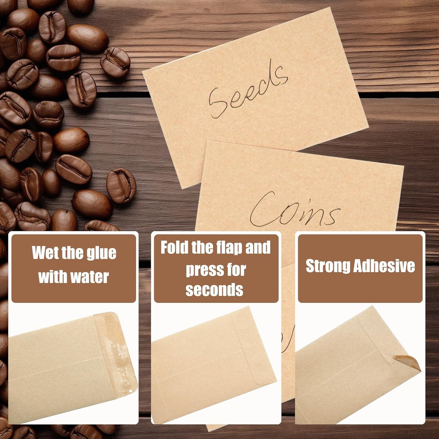 Budgenix #1 500 Pcs Small Coin Envelopes 2.25" x 3.5" with Gummed Flap, Brown Kraft Mini Envelopes for Storing Seeds, Keys, Stamps, Tips and Small Items