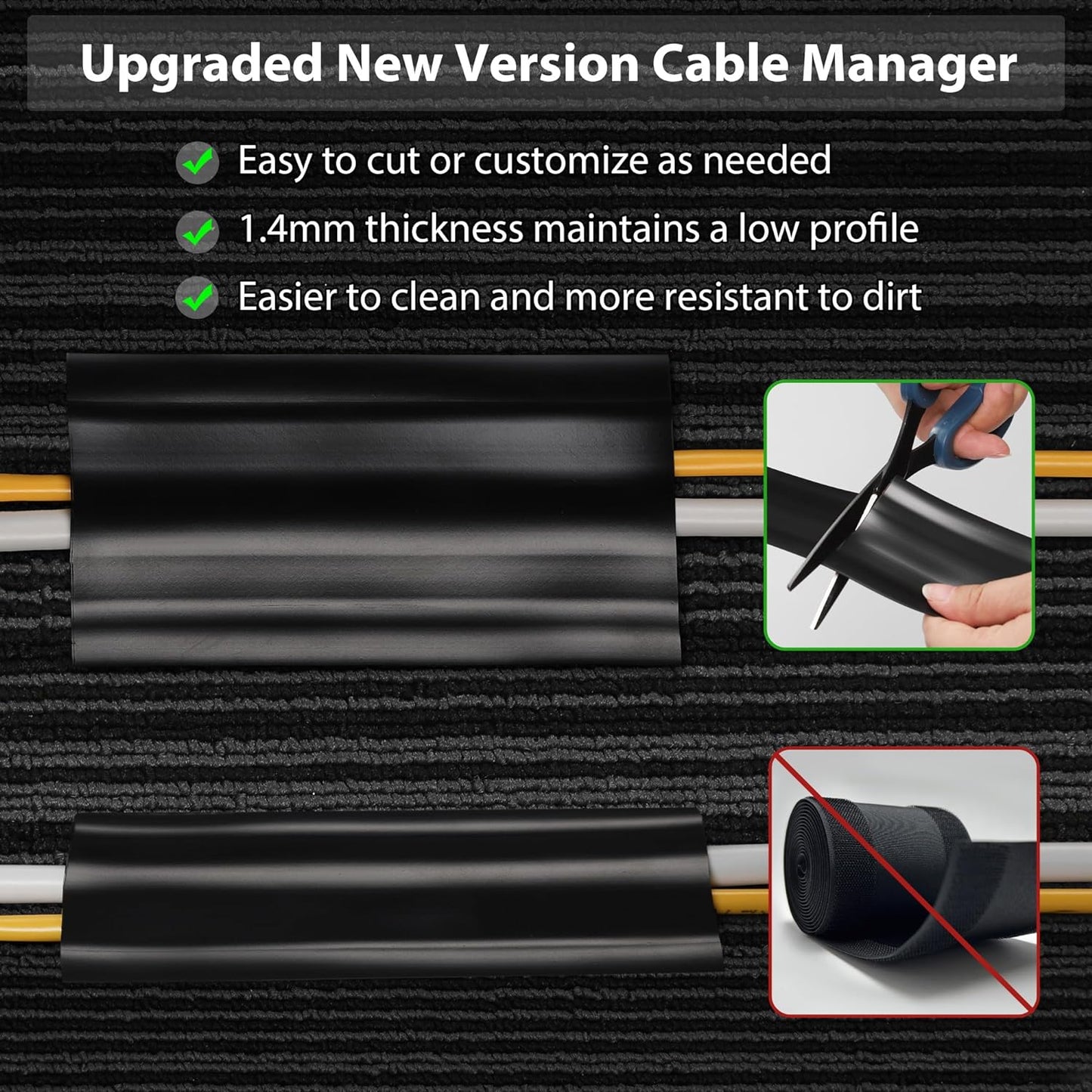 Soft PVC Cord Covers - 8.2ft Self-Adhesive Floor Cable Cover Cord Hider, Gray