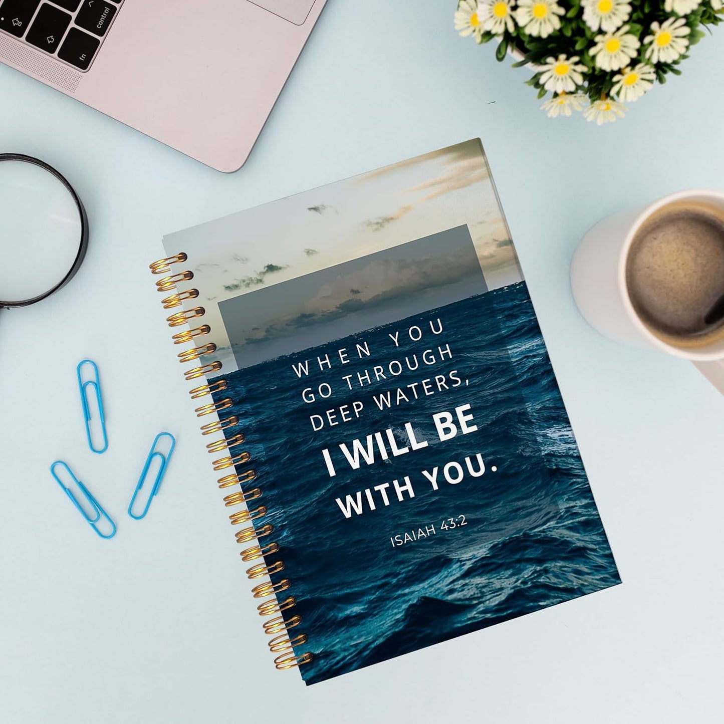 VNWEK Bible Christian Notebook Journal - Christian Journals for Writing Women, Bible Journaling Notebook, Christian Gifts for Women Men Faith, Notebook Spiral Bound with, Isaiah 43 2 Writing Pads