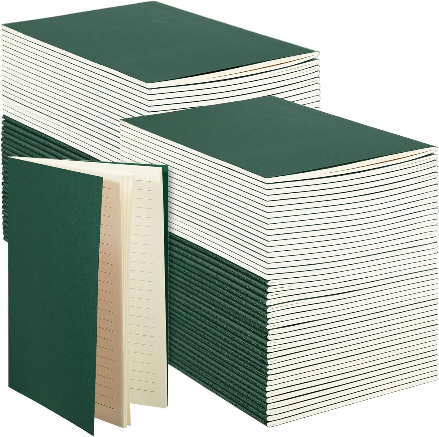 Sepamoon 150 Pack Kraft Notebook Journals 5.82 Inch x 4.13 Inch A6 Softcover Notebooks Bulk for Kids Student Writing Sketch Travel Journal Office Notepad with 48 Pages 24 Sheets, Lined(Green)