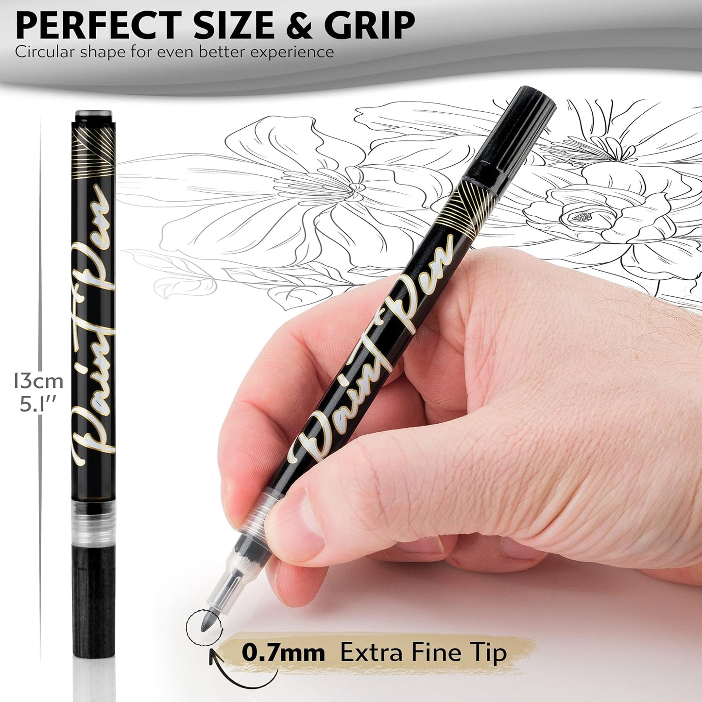 Stylo 8 Count Acrylic Metallic Pens - Black Paint Pens - Fine Tip Permanent Acrylic Metallic Paint Markers for Rock Painting, Glass, Wood, Ideal for Arts and Crafts (Pack of 8, Black)